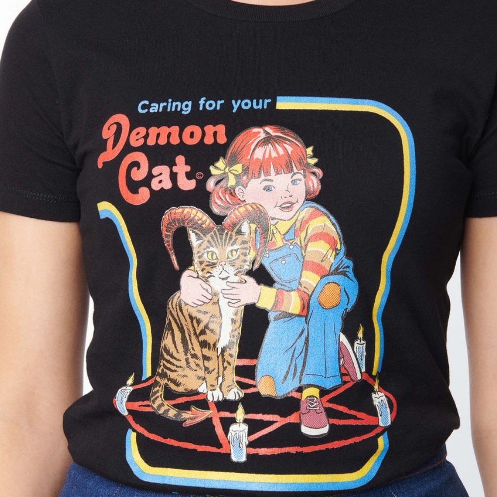 Unisex Black short-sleeved Caring For Your Demon Cat Tshirt, Witchy Tee